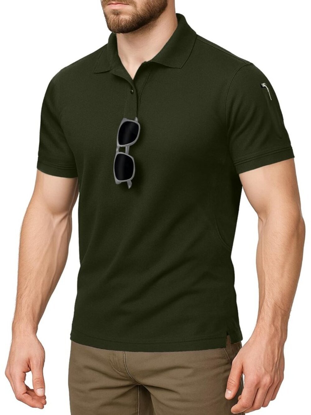Men’s Army Green UPF 50+ Quick Dry Tactical Golf Polo Shirt Short Sleeve